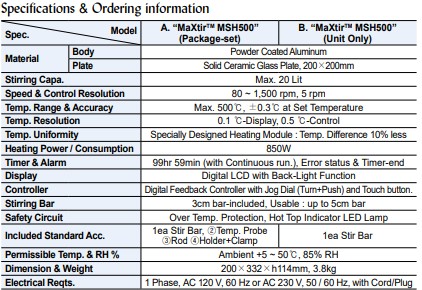 Digital Magnetic Stirrers, “MaXtirTM MS500”, 80~1,500 rpm, 230V